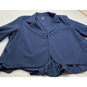 Alfani Navy Blue Blazer Tiered Ruffle Hem Hook Eye Closure Size M Professional‎